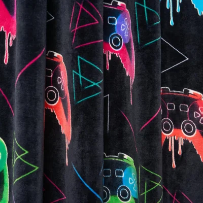 The Range OHS Kids Gaming Print Glow In The Dark Velvet Eyelet Curtains - Multi / 29cm