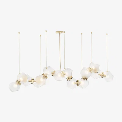 Amara Gabriel Scott - Welles Glass Long Chandelier - White/Satin Brass - 14 Light