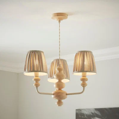 Dunelm Bobby Pleated 3 Light Semi Flush Candlestick Chandelier Natural