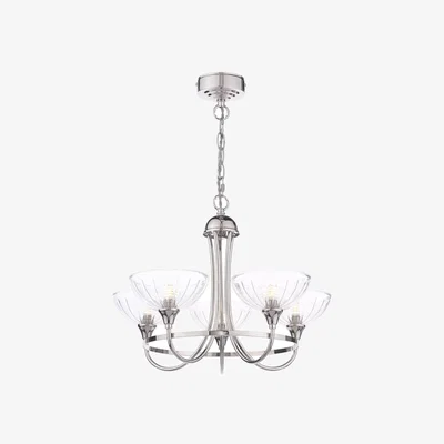 John Lewis Laura Ashley Wellham 5 Arm Ceiling Chandelier, Polished Nickel