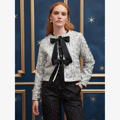 John Lewis GHOSPELL Chandelier Bow Sequin Cardigan, Silver
