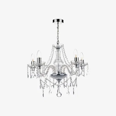 Knees Dar Lighting KAT0550 Katie 5 Light Chandelier Polished Chrome Acrylic Glass
