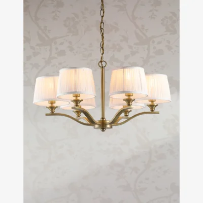 Marks & Spencer Laura Ashley Hemsley 6 Light Pleated Silk Chandelier Antique Brass