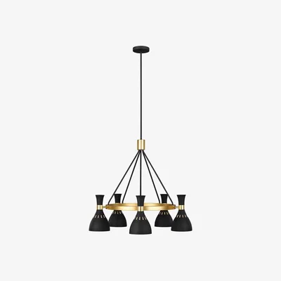 Olivia's Elstead Joan 5 Light Chandelier Midnight Black and Burnished Brass