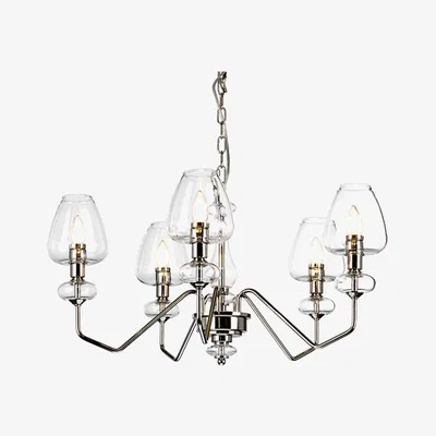Olivia's Elstead Armand 5 Light Chandelier Polished Nickel Plated With Clear Glass Shades