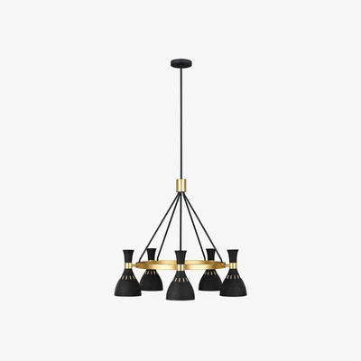 Olivia's Elstead Joan 5 Light Chandelier Midnight Black and Burnished Brass | Outlet