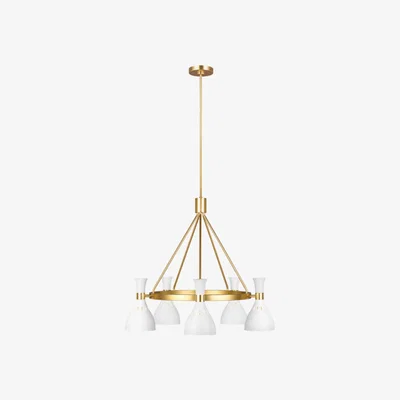 Olivia's Elstead Joan 5 Light Chandelier Matte White and Burnished Brass