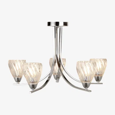 Pagazzi Ascona 5-Light Polished Crome and Glass Semi-Flush Chandelier