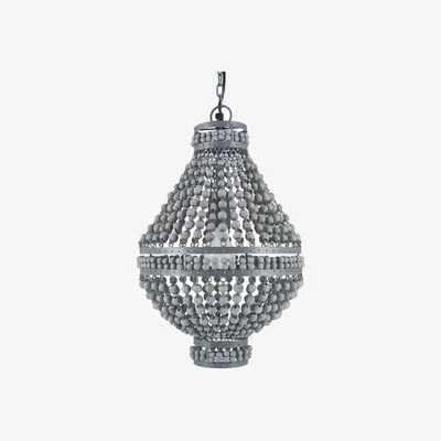Pagazzi Bonneval Talia 1 Light Grey Wash Wood Bead Pendant Ceiling Light Chandelier