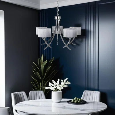 Pagazzi Justina 5 Light Polished Chrome Chandelier with Silver String Shade