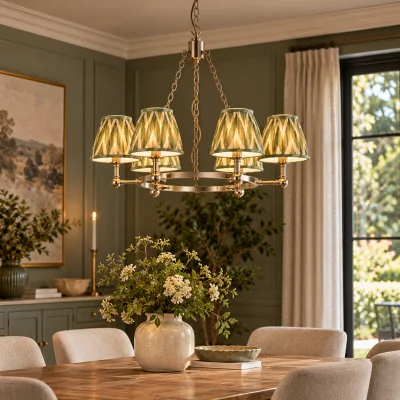 Pagazzi Arabella 6 Light Nickel Chandelier with Green Zigzag Shades