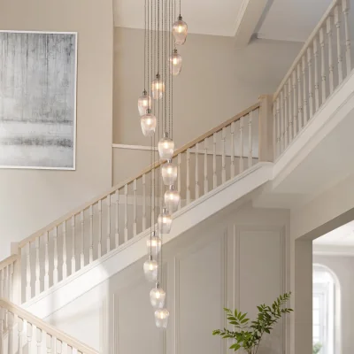 Pagazzi Stourton 13 Light Nickel & Ribbed Glass Cascade Pendant Light