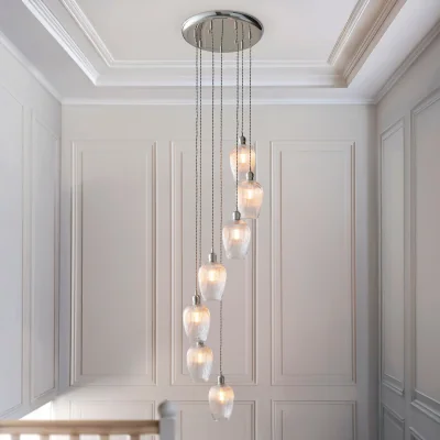 Pagazzi Stourton 7 Light Nickel & Ribbed Glass Cascade Pendant Light
