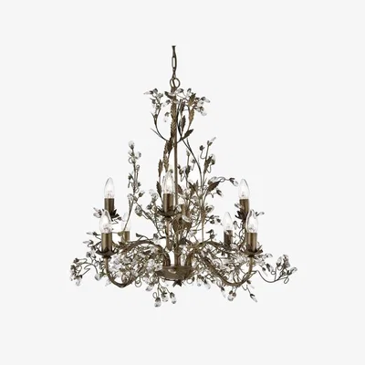The Range Almandite 8 Light Chandelier Brown Gold Floral Leaves Design, E14 - Brown gold