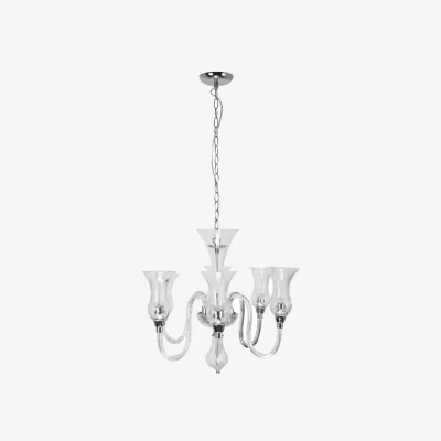The Range Abelia Glass and Chrome 6 Arm Chandelier - Silver