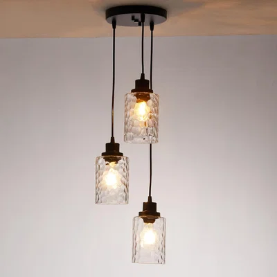 The Range 3-Light Chandelier with Wave Glass Lampshade - Black