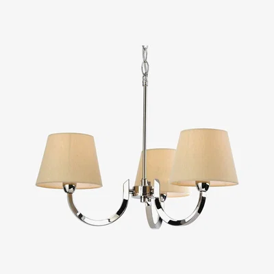 The Range Fairmont Multi Arm Chandelier 3 Light Polished Stainless Steel, Cream Linen - Cream Linen Shade