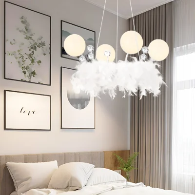 The Range Elegant Feather Crystal Ball LED Chandelier - White