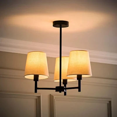 The Range Kincaid 3 Arm Chandelier Ceiling Light with Tapered Shades - Matte Black / 1kg