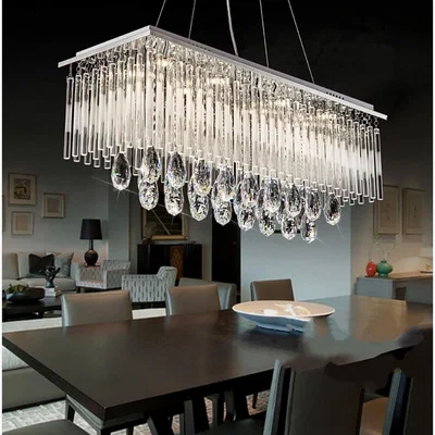 The Range Genuine K9 Crystal LED Rectangular Pendant Dinning Ceiling Light Chandelier  - clear / 18kg