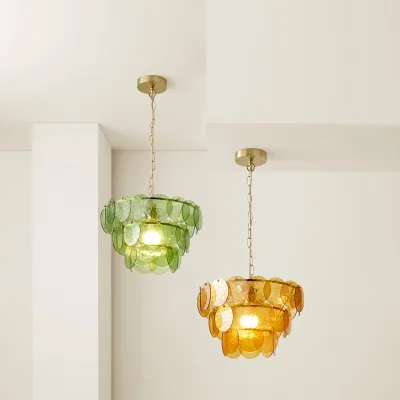 The Range Juliette Dimpled Glass Disc 3 Tier Chandelier Ceiling Pendant Light - Orange / 2.7kg