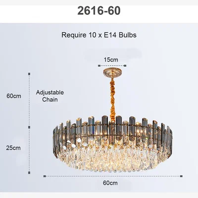 The Range Smoky and Clear Crystal Gold Metal Postmodern Chandelier - smoky clear / 60cm