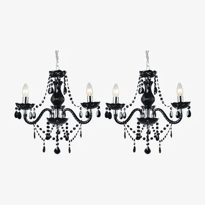The Range Set Of 2 Marie Therese 3lt Chandeliers - Black Acrylic With Polished Chrome Plate Detail