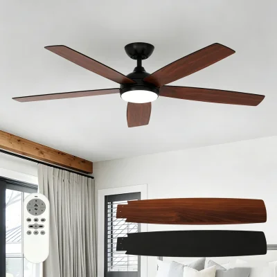 The Range GOECO Modern Wooden LED Ceiling Fan Light With Remote - Brown