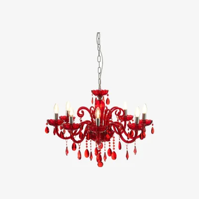 The Range Morano 8 Bulb Red Crystal Glass Chandelier - Red