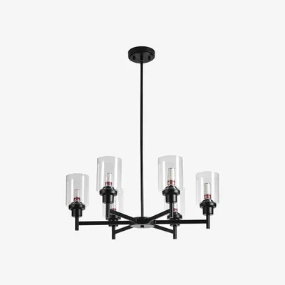 The Range 6-Light Chandelier with Glass Lampshade - Black