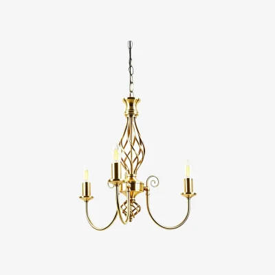 The Range Barley Twist 3lt Chandelier - Polished Brass Plate