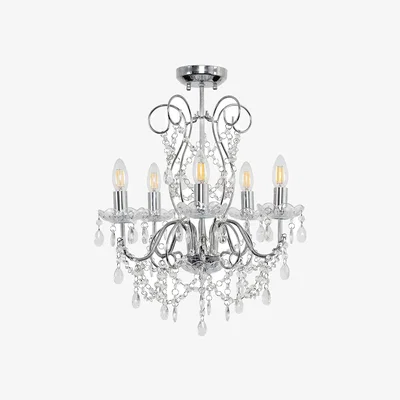 The Range 5 Way Silver Chrome Ceiling Light Chandelier With Lead Crystal Droplets - Silver