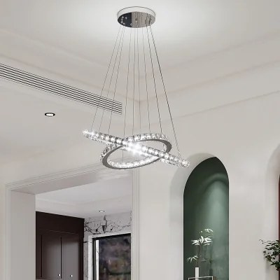 The Range Multi-Ring Adjustable Crystal LED Chandelier - Cool White / 120cm / 2300