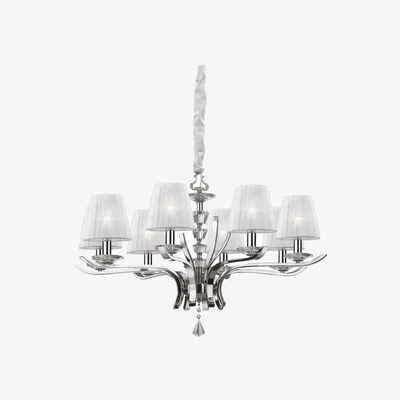 The Range Pegaso  8 Light Crystal Multi Arm Chandelier Chrome, White Finish, E14 - Chrome