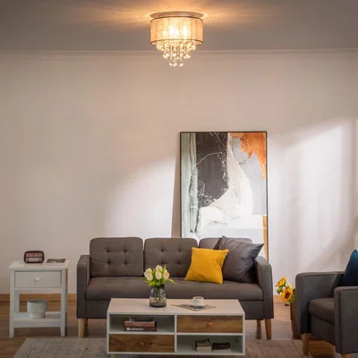 The Range Modern Crystal Chandelier with Drum Shade - Silver