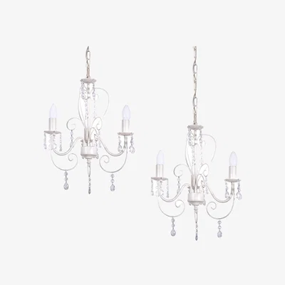 The Range Pair Of Three-Way Chandelier Ceiling Lights In Distressed White Cream Finish - White