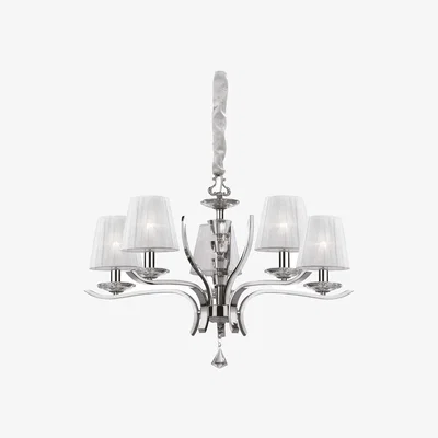 The Range Pegaso  5 Light Crystal Multi Arm Chandelier Chrome, White Finish, E14 - Chrome