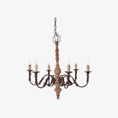 The Range Paulette Wood and Metal 6 Arm Chandelier - Black, Brown
