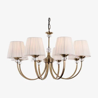 The Range Langham 8 Light Multi Arm Chandelier Antique Brass, Pleated Cream Shades, E14 - Antique Brass/ Pleated Cream Shades