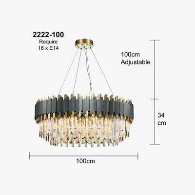 The Range Dark Carbon and Gold Postmodern Pendant Chandelier Genuine K9 Crystal Metal Body - dark carbon / 100cm