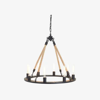 The Range Hampstead 8 Bulb Rope and Metal Hoop Chandelier - Black