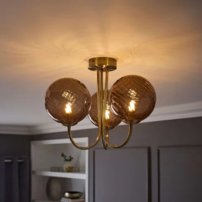 The Range Sydney 3 Arm Glass Shade Chandelier Style Ceiling Light - Brushed Brass / Yes - Brushed Brass