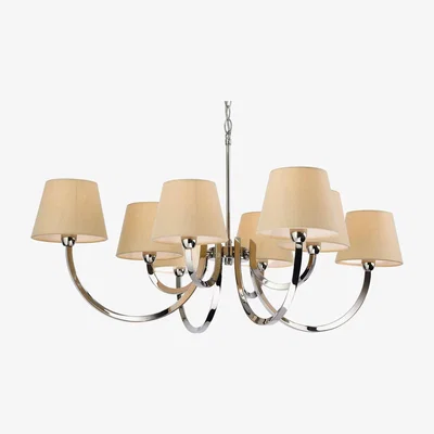 The Range Fairmont 8 Light Multi Arm Chandelier Polished Stainless Steel, Cream Linen - Cream Linen Shade