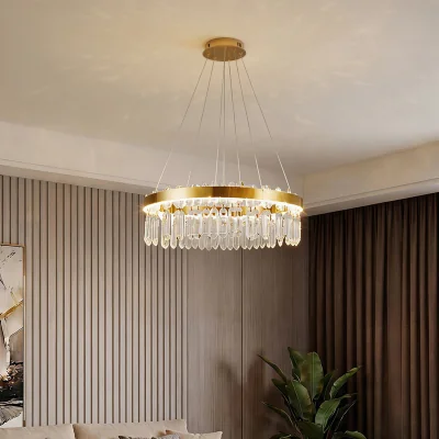 The Range Luxurious Crystal Pendant Light Chandelier with Remote Control - Brushed Titanium Gold