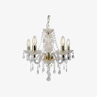 The Range First Choice Lighting Marie Therese 5lt Chandelier - Clear Acrylic With Polished Gold Plate Detail