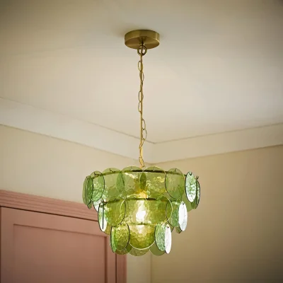 The Range Juliette Dimpled Glass Disc 3 Tier Chandelier Ceiling Pendant Light - Green / 2.72kg