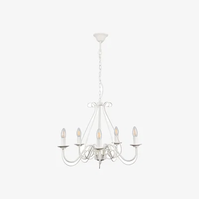 The Range Large Ivory White Vintage Style 5 Way Ceiling Light Chandelier - White