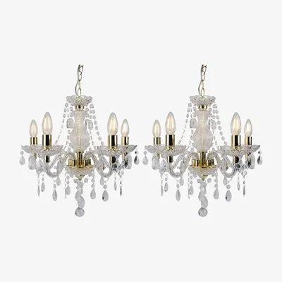 The Range Set Of 2 Marie Therese 5lt Chandeliers - Clear Acrylic With Polished Gold Plate Detail
