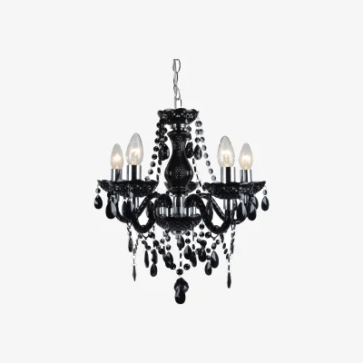 The Range Black And Chrome Marie Therese Style 5 X 40w Chandelier - Black