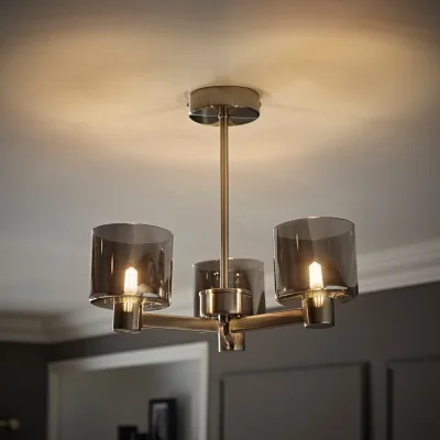 The Range Demi Smoked Glass 3 Arm Chandelier Ceiling Light - Silver / 1.15kg